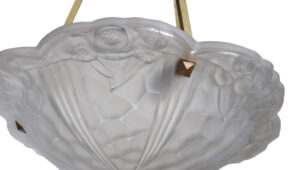 Art deco hanglamp Degué geperst glas messing – foto 5