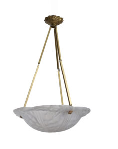 Art deco hanglamp Degué geperst glas messing – foto 1