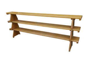 Vintage houten Janssen Fritsen gymbankje als roomdivider in sfeervol interieur
