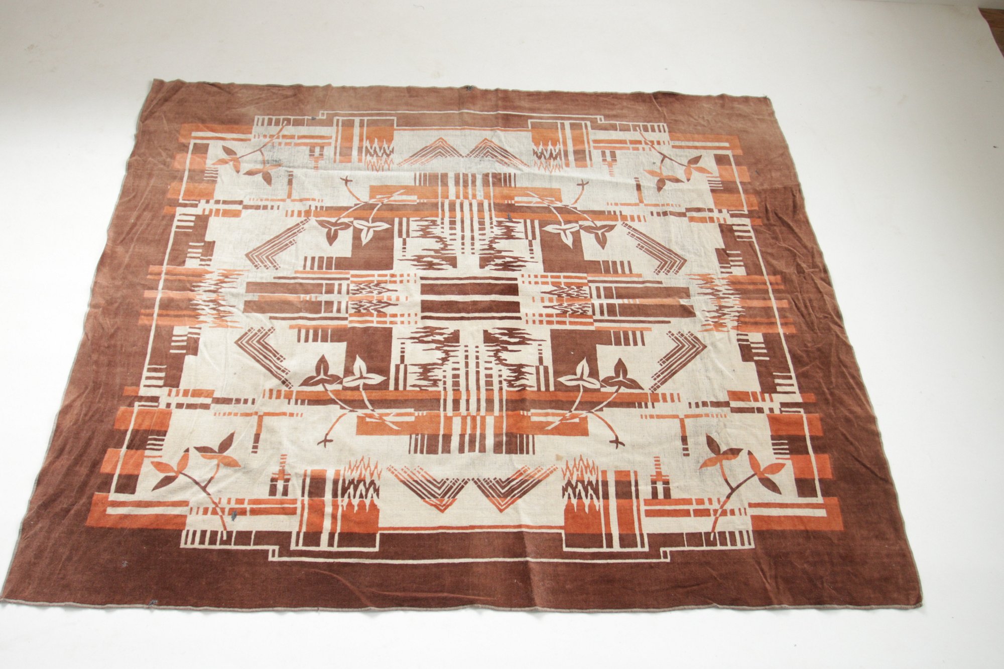 Art deco velours kleed oranje bruin jaren 30 – foto 1