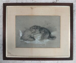 Houtskooltekening herdershond en schaap in de sneeuw naar Landseer – foto 1