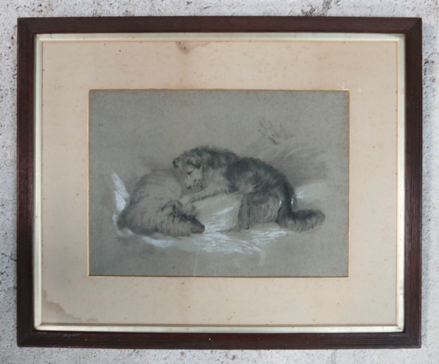 Houtskooltekening herdershond en schaap in de sneeuw naar Landseer – foto 1