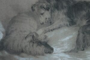 Houtskooltekening herdershond en schaap in de sneeuw naar Landseer – foto 3