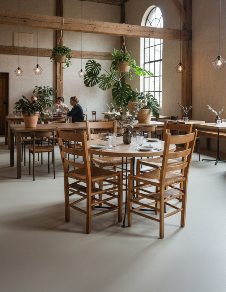 Oude kerkstoelen | houten ladderback stoelen met gevlochten zitting
