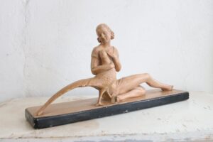 Salvatore Melani art deco beeld vrouw met fazant – foto 2