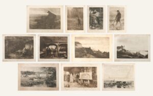 Set fotogravures Haagse School wabi sabi prenten sepia – foto 1