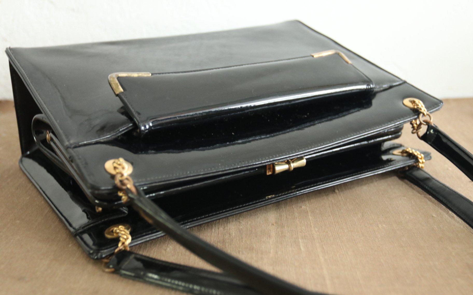 Vintage Coblentz Original handtas zwart lakleer jaren 60 – hoofdfoto